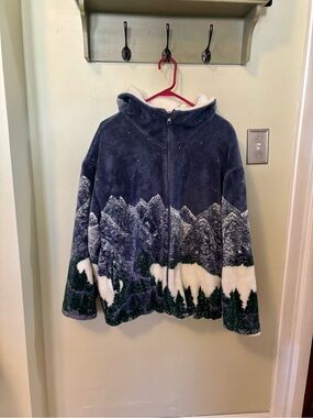 Vintage Denali Reversible Snowy Mountain Fleece Jacket Hooded Full Zip